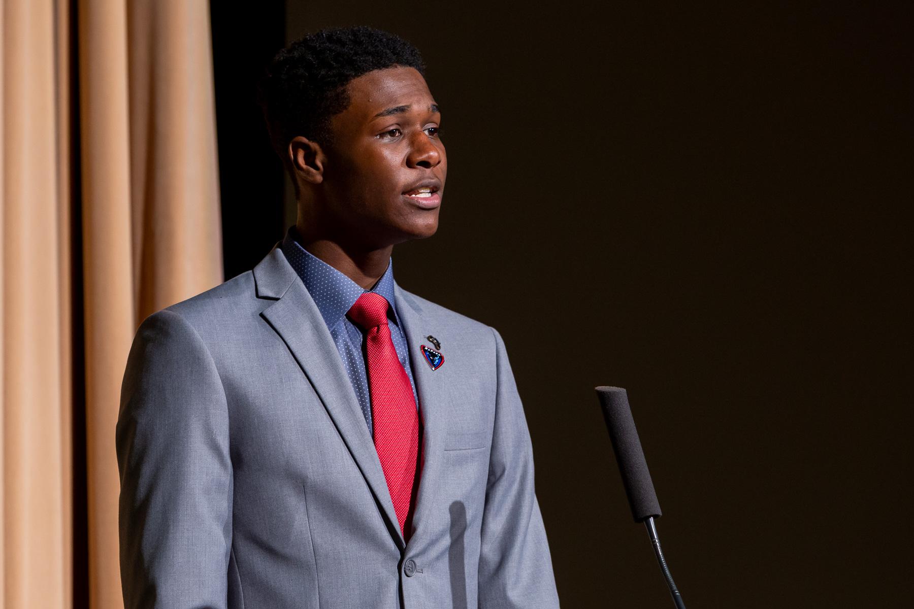 Keith Norward, sophomore, made remarks about how Dr. King’s struggle for social justice connects with DePaul’s Vincentian mission. (DePaul University/Randall Spriggs)